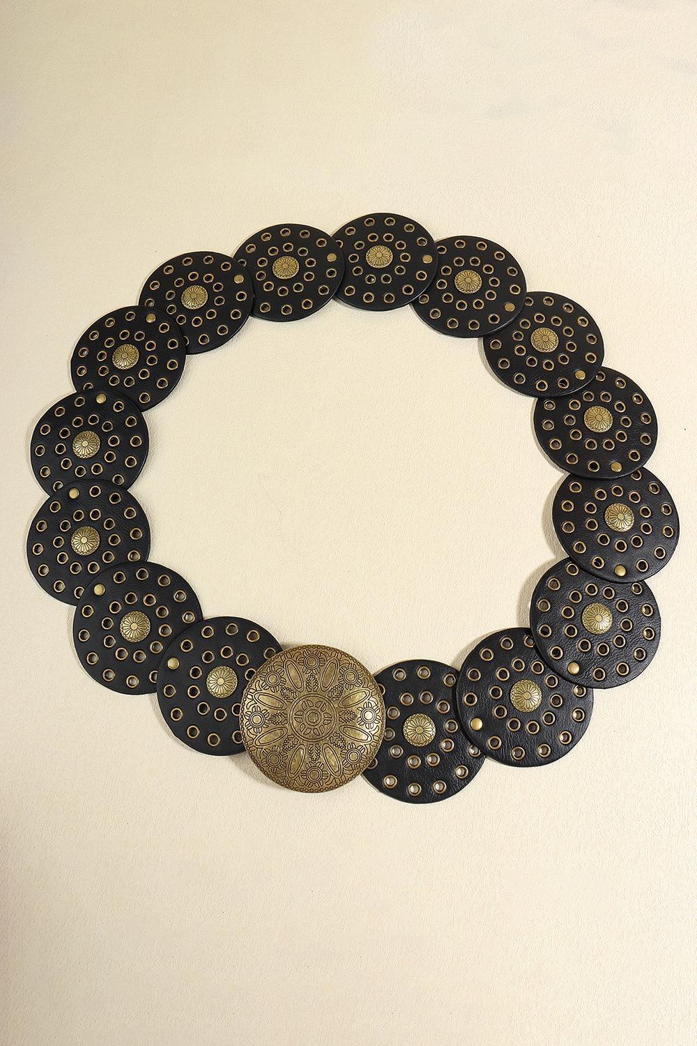 Zinc Alloy PU Disc Leather Concho Belt - MXSTUDIO.COM