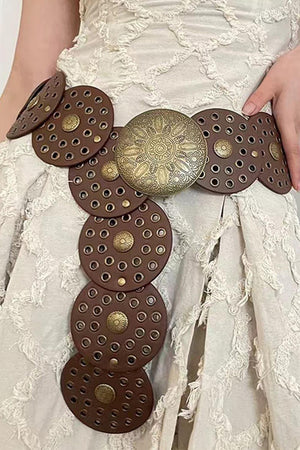 Zinc Alloy PU Disc Leather Concho Belt - MXSTUDIO.COM