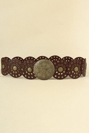 Zinc Alloy PU Disc Leather Concho Belt - MXSTUDIO.COM