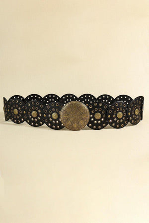 Zinc Alloy PU Disc Leather Concho Belt - MXSTUDIO.COM
