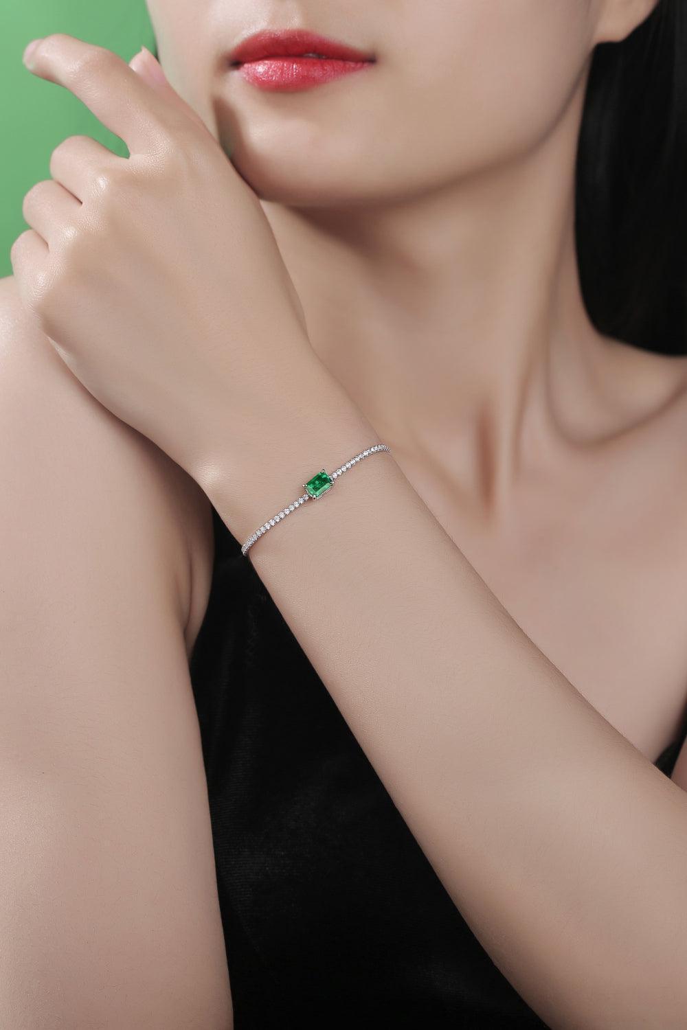 Zircon Accent 1 Carat Lab-Grown Green Emerald Bracelet - MXSTUDIO.COM