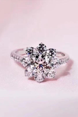 Zircon Accent Flower Shape 1 Carat Moissanite Ring - MXSTUDIO.COM