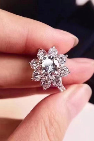Zircon Accent Flower Shape 1 Carat Moissanite Ring - MXSTUDIO.COM