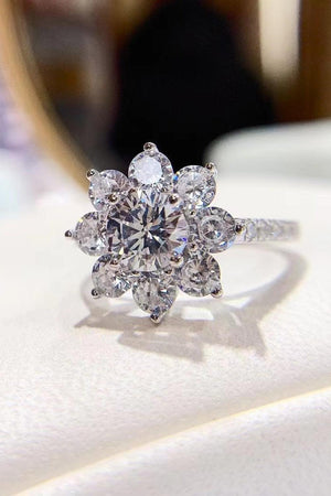 Zircon Accent Flower Shape 1 Carat Moissanite Ring - MXSTUDIO.COM