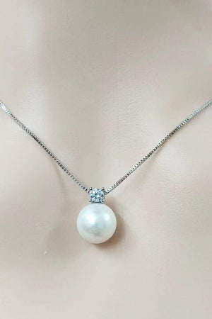 Zircon Accent Freshwater Pearl Pendant Necklace-MXSTUDIO.COM