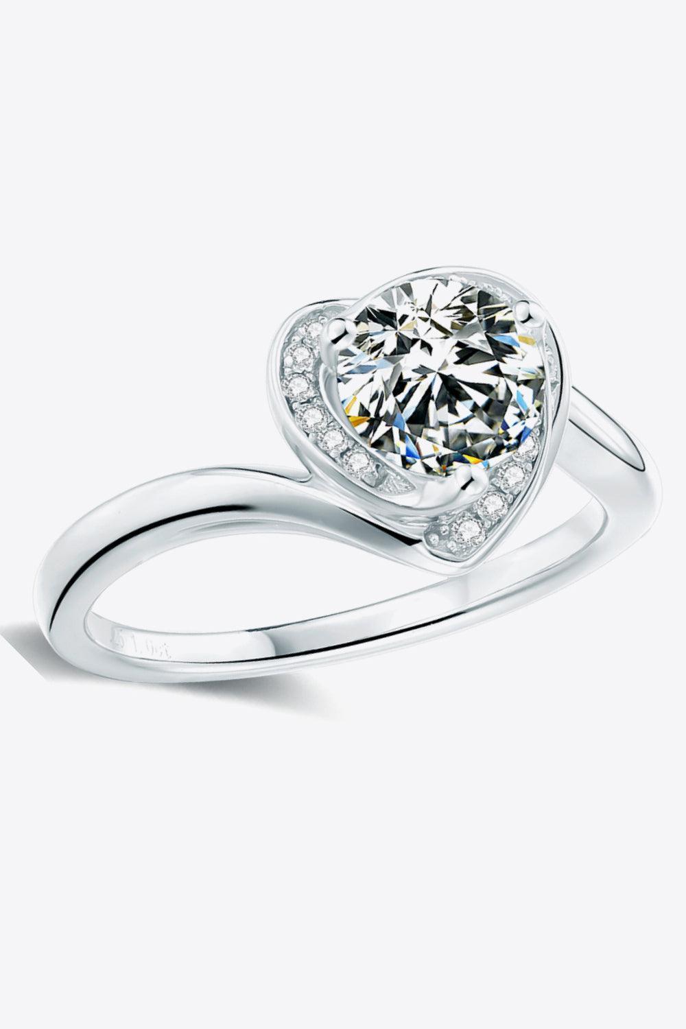 Zircon Accents 1 Carat Moissanite Heart Ring - MXSTUDIO.COM