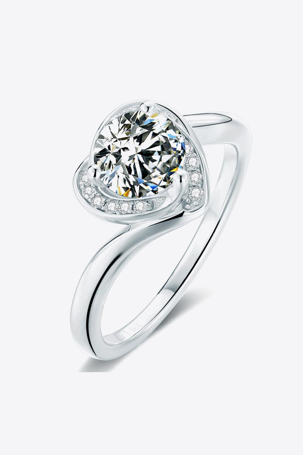 Zircon Accents 1 Carat Moissanite Heart Ring - MXSTUDIO.COM
