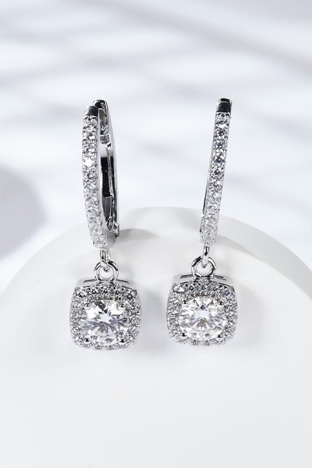 Zircon Accents 1 Carat Moissanite Huggie Drop Earrings - MXSTUDIO.COM