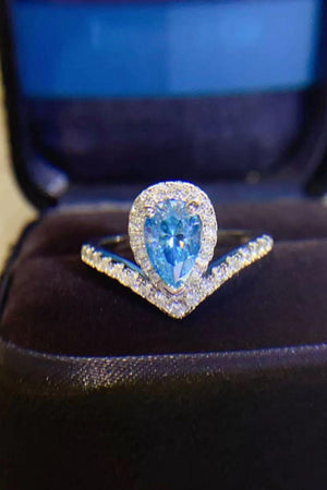 Zircon Accents 1 Carat Pear Shaped Moissanite Ring - MXSTUDIO.COM