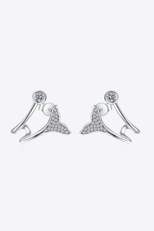 Zircon Accents Fishtail Moissanite Huggie Earrings - MXSTUDIO.COM