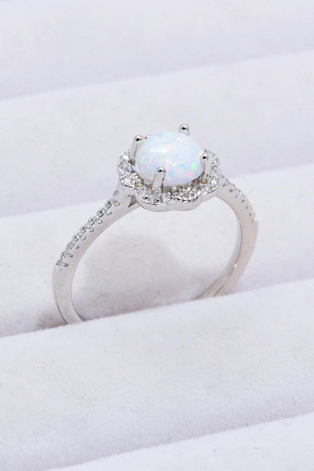Zircon Encrusted 4-Prong Sterling Silver Opal Ring - MXSTUDIO.COM