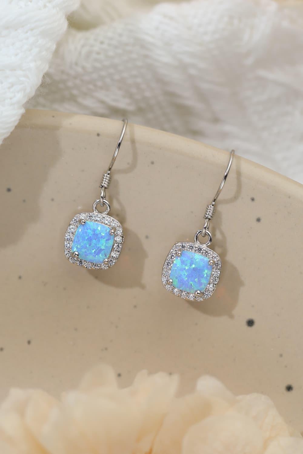 Zircon Ornamented Square Opal Drop Earrings - MXSTUDIO.COM