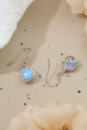 Zircon Ornamented Square Opal Drop Earrings - MXSTUDIO.COM