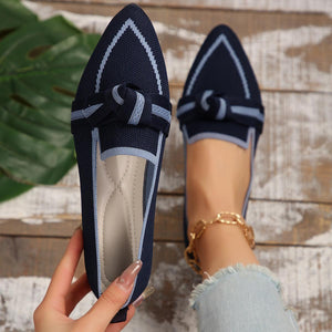 Bow Accent Contrast Trim Point Toe Flat Sneakers - MXSTUDIO.COM