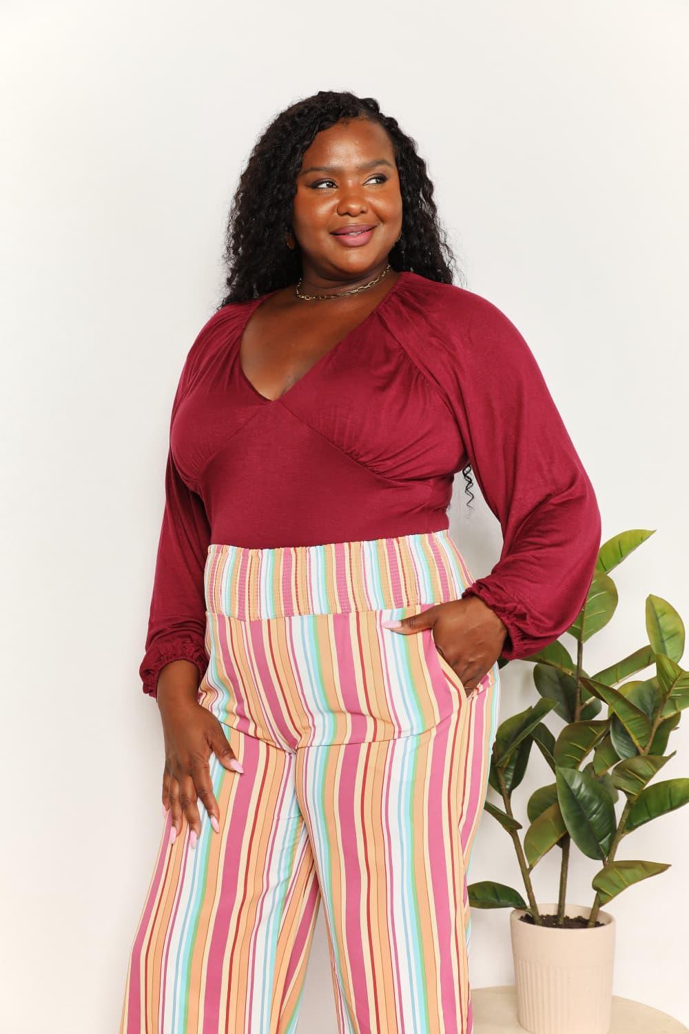 Better Me Wine Red Plus Size Long Sleeve Bodysuit - MXSTUDIO.COM