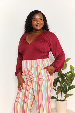 Better Me Wine Red Plus Size Long Sleeve Bodysuit - MXSTUDIO.COM