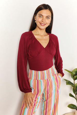 Better Me Wine Red Plus Size Long Sleeve Bodysuit - MXSTUDIO.COM