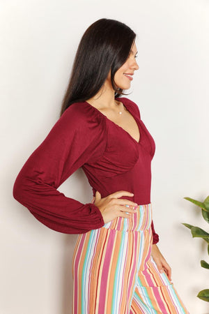 Better Me Wine Red Plus Size Long Sleeve Bodysuit - MXSTUDIO.COM