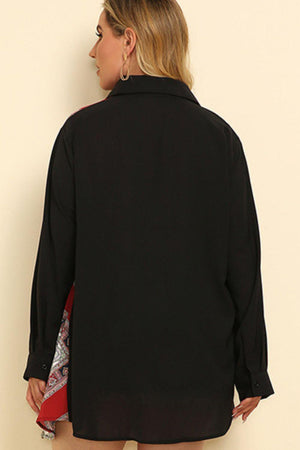Cheerful Button Front Plus Size Color Block Shirt - MXSTUDIO.COM