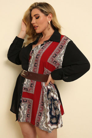 Cheerful Button Front Plus Size Color Block Shirt - MXSTUDIO.COM