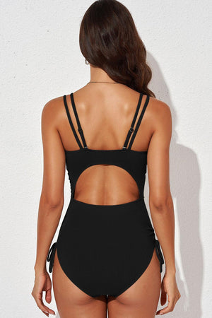 Dual Strap Cutout Plunge One Piece Swimsuit - MXSTUDIO.COM