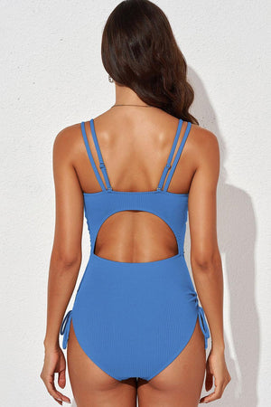 Dual Strap Cutout Plunge One Piece Swimsuit - MXSTUDIO.COM