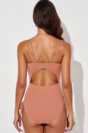Dual Strap Cutout Plunge One Piece Swimsuit - MXSTUDIO.COM