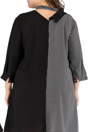 Dual Tone Plus Size Tie-Neck Mini Dress - MXSTUDIO.COM