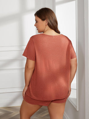 Easygoing Plus Size Short Sleeve Loungewear Set - MXSTUDIO.COM