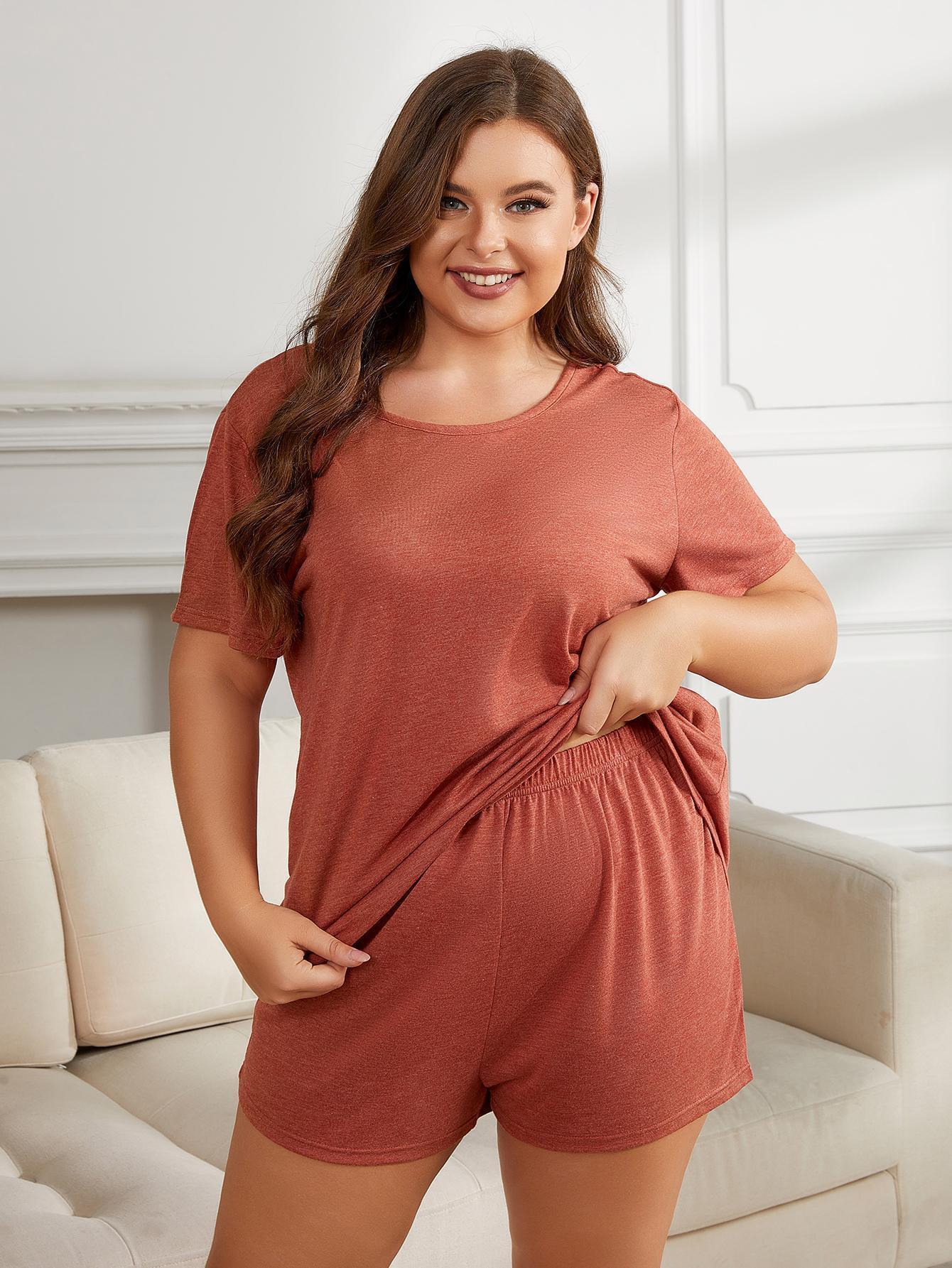 Easygoing Plus Size Short Sleeve Loungewear Set - MXSTUDIO.COM