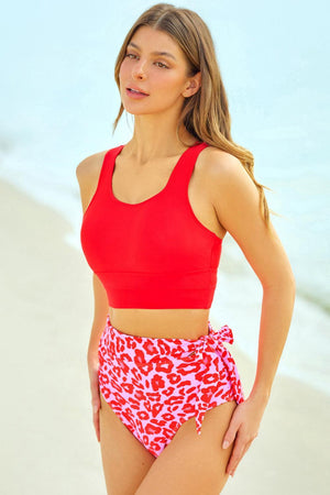 Effortless Glamour Two-Tone Tied High Waisted Tankini Set - MXSTUDIO.COM