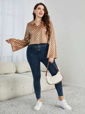 Enamoring Checkered Plus Size Long Sleeve Top - MXSTUDIO.COM