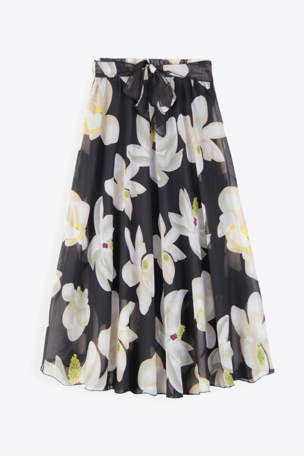 Fascinating Plus Size Floral Tie-Waist Skirt - MXSTUDIO.COM