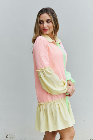 Groovy Color Block Plus Size Long Sleeve Mini Dress - MXSTUDIO.COM