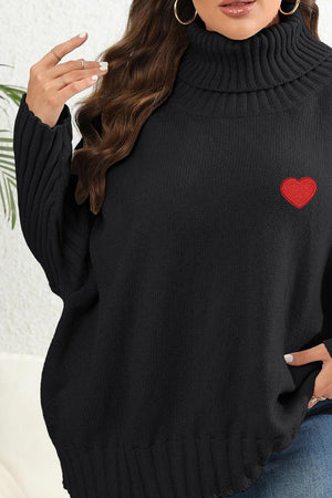 Heart Graphic Turtle Neck Plus Size Womens Sweater - MXSTUDIO.COM