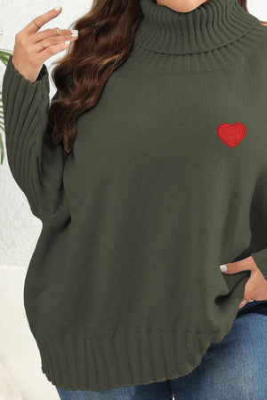 Heart Graphic Turtle Neck Plus Size Womens Sweater - MXSTUDIO.COM