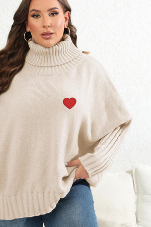 Heart Graphic Turtle Neck Plus Size Womens Sweater - MXSTUDIO.COM