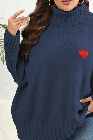 Heart Graphic Turtle Neck Plus Size Womens Sweater - MXSTUDIO.COM