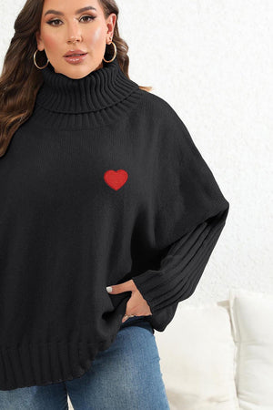 Heart Graphic Turtle Neck Plus Size Womens Sweater - MXSTUDIO.COM
