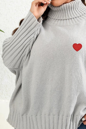 Heart Graphic Turtle Neck Plus Size Womens Sweater - MXSTUDIO.COM