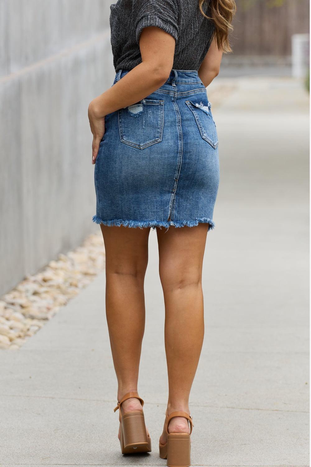 High Rise Denim Plus Size Mini Skirt - MXSTUDIO.COM