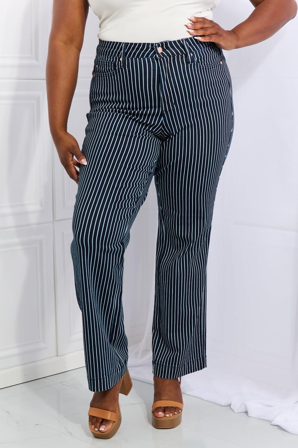 High Waist Tummy Control Plus Size Straight Striped Jeans – MXSTUDIO