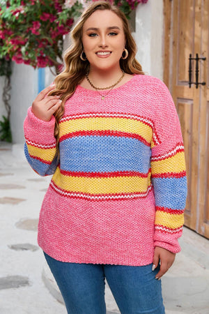 Incomparable Plus Size Color Block Sweater - MXSTUDIO.COM