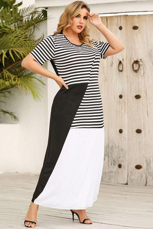 Inner Glow Plus Size Striped Color Block Maxi Dress - MXSTUDIO.COM