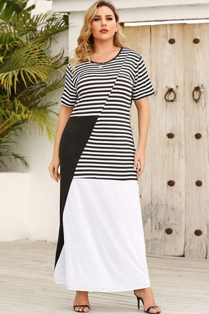 Inner Glow Plus Size Striped Color Block Maxi Dress - MXSTUDIO.COM