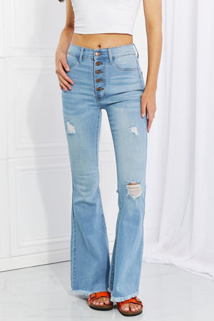 Jovial Flare Distressed Plus Size Button Fly Jeans - MXSTUDIO.COM