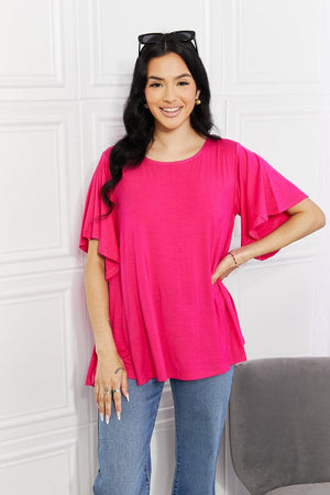 Lighten Your Day Hot Pink Plus Size Flutter Sleeve Top - MXSTUDIO.COM