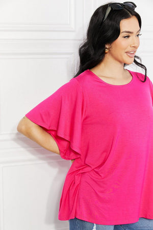 Lighten Your Day Hot Pink Plus Size Flutter Sleeve Top - MXSTUDIO.COM