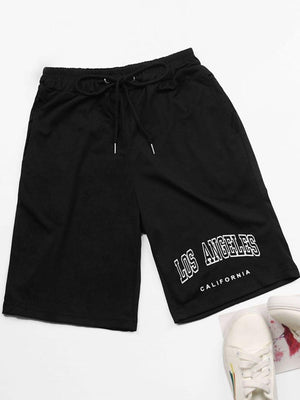 Los Angeles Graphic Black Drawstring Shorts - MXSTUDIO.COM