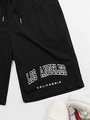 Los Angeles Graphic Black Drawstring Shorts - MXSTUDIO.COM